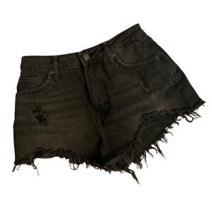 Y2K Forever 21 Black Denim Micro Shorts Size 26 Frayed Hem Streetwear Grunge Emo